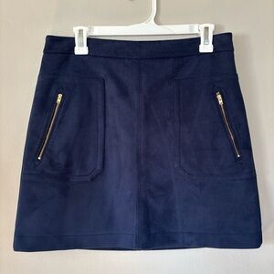 LOFT Outlet Navy Blue Faux Suede Mini Skirt with Gold Zipper Pockets Size 8